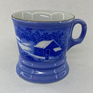 Vintage Currier & Ives A Home In The Wilderness Blue & White Porcelain Mug